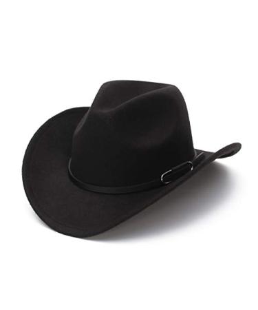 GEMVIE Cowboy Hat for Men Women Classic Roll Up Brim Fedora Cowgirl Hat Western Cowboy Hat with Belt Black 7-7 1/8