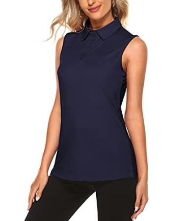KORALHY Women's Sports Polo Shirts UPF50+ Sleeveless Golf Shirts V Neck 4-Button Quick Dry Tank Tops Blue XX-Large