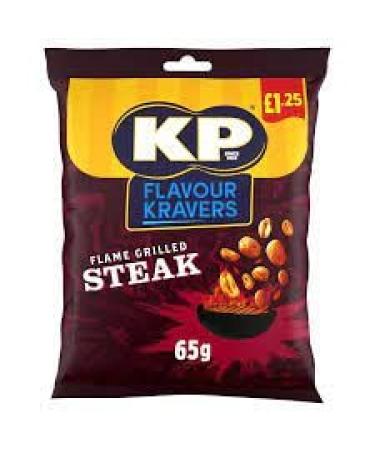 KP Flame Grilled Steak Peanuts Delicious Savoury Snack 65g (16 Bags x 65g) Flame Grilled Steak Peanuts 16 Bags x 65g