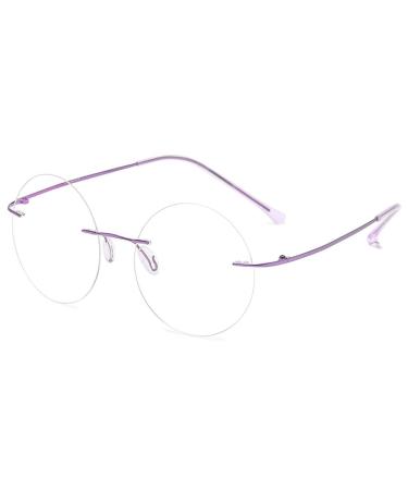 Magimodac round reading glasses ladies men's borderless blue light filter glasses titanium computer glasses reading aid visual aid with visual strength purple 3.0 dioptria