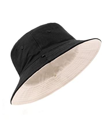 Zylioo Oversize XXL 100% Cotton Bucket Hat,Reversible Trendy Fisherman Hats,Double Side Wear Fishing Summer Sun Hat Black-beige XX-Large