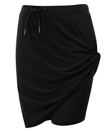 JACK SMITH Women's Stretchy Knee Length Skirt Athletic Skort Drawstring Waist with Pockets Black X-Large