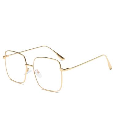 Blue Light Blocking Glasses Oversized Square Frame Women/Men Anti Eyestrain Computer Eyeglasses L3000A Gold Metal Frame