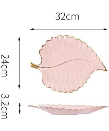Fruit Dish Gold Plating Ceramic Plate Set Fashion Maple Leaf Design Jewelry Tray Tableware Accessories Dim Sum Fruit Plate Kitchen Dining Dish Pink L - Buy Online on GoSupps.com