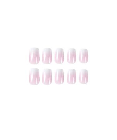 Mouyou Short Square Press On Nails - Nude Pink Gradient White Full Cover Artificial Fingernails with Glue for Women & Girls - F7 - Buy Online on GoSupps.com