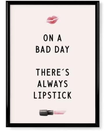 Artboxone Typography Poster with Black Frame - 'There Is Always Lipstick' | 18x13 cm Lipstick Kiss Art - Buy Online on GoSupps.com