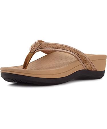 WHITIN Women's Platform Flip Flops | Orthotic Arch Support | Soft Toe Post | Wedge Thong Sandals 8-8.5 C31 | Cork Brown