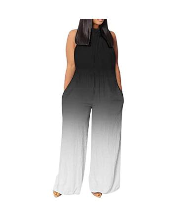 STYESH Women Tie-dye Halter Neck Sleeveless Wide Leg Long Pant Jumpsuit Fashion Summer One Piece Romper with Pockets Black 3X-Large