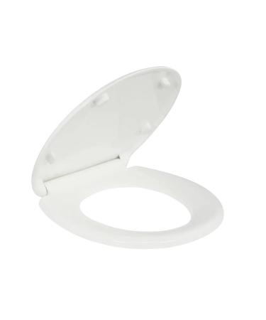 Soft Close Toilet Seat Round with Lid, White, Comfortable, Durable, Sturdy, Stain-Resistant and Easy to Clean, Fits All Toilet Brands, Executive Series by Bath Royale White Round