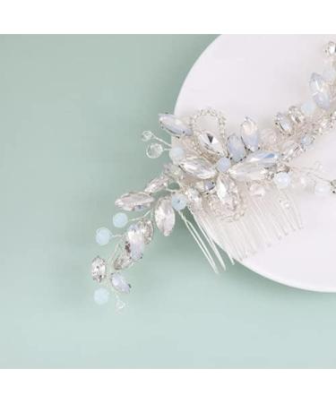 Wedding Hair Comb Silver Blue Rhinestones Opal Crystal Vintage Bridal Clips Hairpiece Handband Accessories for Brides Flower Girl Bridal Hair Pieces - Buy Online on GoSupps.com