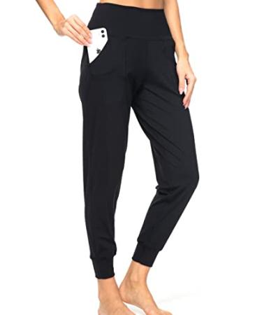 Kcutteyg Women's Joggers with Pockets High Waisted, Workout Athletic Sports Soft Lounge Pants for Running Large Black-