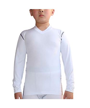 LANBAOSI Long Sleeve Compression Shirts for Boys 3 Pack Soccer Practice T-Shirt Athletic Sports Base Layer for Kids White Gray Line 5
