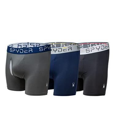 Spyder Performance Mesh Mens Boxer Briefs Sports Underwear 3 Pack/Fly Front X-Large Navy/Black/Grey