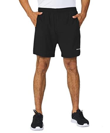 BALEAF Men's 5" Running Athletic Shorts Workout Lightweight Zipper Pocket Mesh Liner Medium Black
