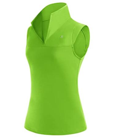 JACK SMITH Women's Sleeveless Golf Tennis Shirts Dry Fit V-Neck Lapel Collar Sports Active Tank Tops Large Grass Green