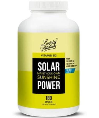 Lively Vitamin Co. Solar Power Vitamin D3 with Patented Vitamin K - Immune Balance, Brain Function, Mood, Heart, Stress Support - 2000 iu 180 Count (1 Pack) - Buy Online on GoSupps.com