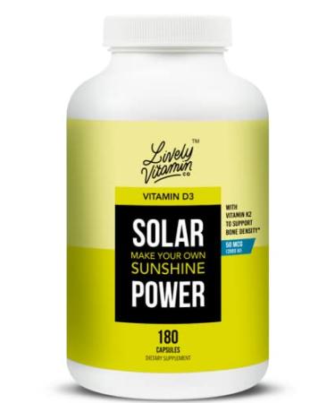 Lively Vitamin Co. Solar Power Vitamin D3 - Patented Vitamin K - MK7 - Immune Balance - Brain Function - Mood - Heart - Stress (2000 iu 180 Count) 2000 iu 1 Count (Pack of 1)