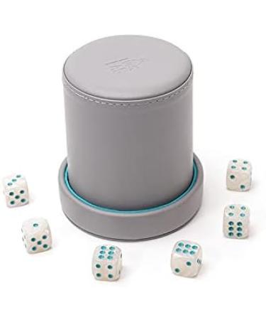 Grey Leather Dice Cup Set with 6 Pearl Dice - Teal Velvet Interior - Ideal for Board Games - Buy Online on GoSupps.com