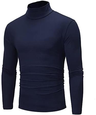 LIUEONG Men's White Long Sleeve T-Shirt - Blue Medium | Autumn Basic Elastic Blouse Mock Neck Slim Fit Compression Shirt - Buy Online on GoSupps.com