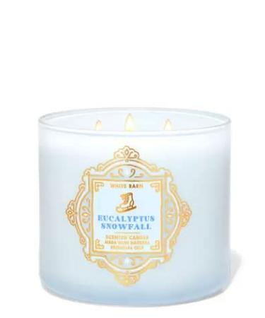 Bath & Body Works White Barn 3-Wick Candle w/Essential Oils - 14.5 oz - 2021 Christmas & Winter Scents! (Eucalyptus Snowfall)