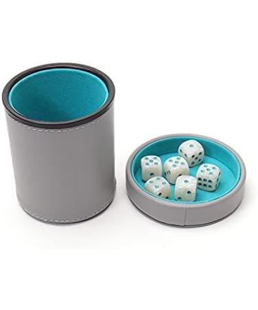 Grey Leather Dice Cup Set with 6 Pearl Dice - Teal Velvet Interior - Ideal for Board Games - Buy Online on GoSupps.com