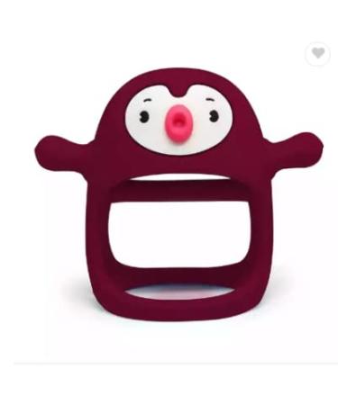 MBB Safe-T-Teether Penguin Buddy Never Drop Silicone Baby Teething Toy for 0-6month Infants (Red)