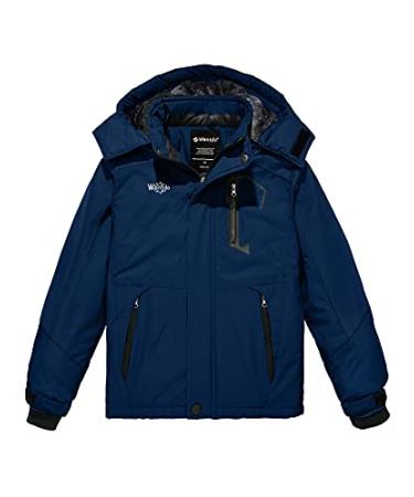 Wantdo Boy's Waterproof Ski Jacket Fleece Snowboarding Jackets Warm Thick Winter Coat Hooded Raincoats 8 Navy