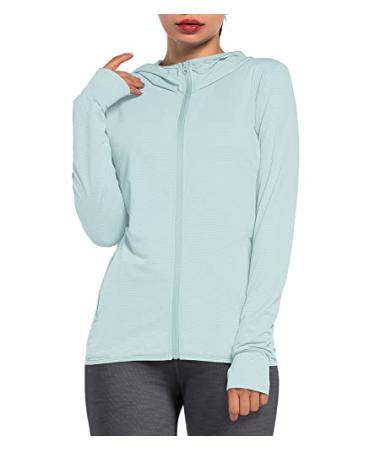 Women's UPF 50+ Sun UV Protection Shirt Long Sleeve Lightweight SPF/UV Running Hiking Athletic Jacket with Zip Pockets Zip Up Hoodie/Light Blue Small