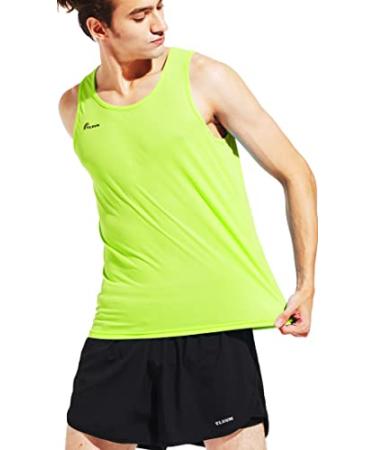 TLRUN Men's Running Tank Top Ultra Lightweight Marathon Singlet Shirts Dry Fit Workout Sleeveless T-Shirt Medium Fluorescent Yellow