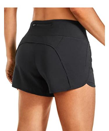 CRZ YOGA High Waisted Workout Shorts for Women - 4'' Mesh Liner Lightweight Gym Athletic Shorts Running Sport Spandex Shorts Medium Black