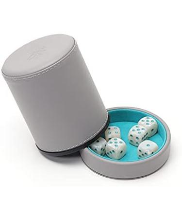 Grey Leather Dice Cup Set with 6 Pearl Dice - Teal Velvet Interior - Ideal for Board Games - Buy Online on GoSupps.com