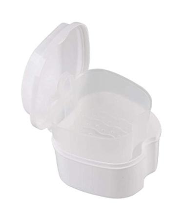 Staccatory white prostheses case prostheses cups with sieve prosthesis bath box storage box for false teeth with a basket network container for trips