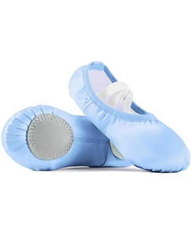 TIEJIAN Toddler Ballet Shoes for Girls - Satin Girls Ballet Slippers for Girls, Toddler Dance Shoes (Toddler/Little Kid/Big Kid) 2 Big Kid Blue