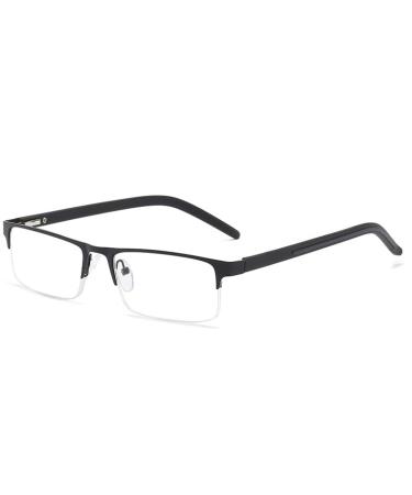 Eyglajdd 1 Pack Reading Glasses Men Metal Rectangle Frame Glasses Spring Hinge Reading Aid Black 2.0 x