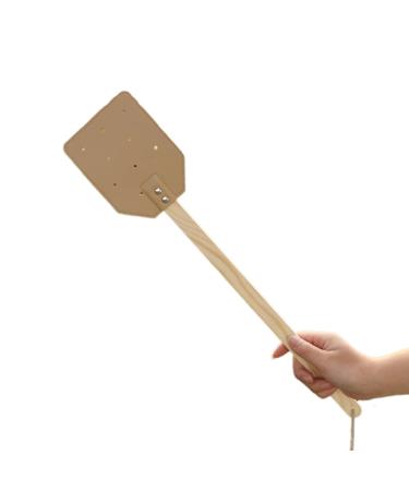 TAMOSH Yellow Wooden Stick Handle Mosquito Swatter Manual Fly Swatter PU Leather Mosquito Swatter