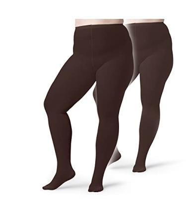 Silky Toes Women's Plus Size Blackout Thick Tights Heavy Opaque Microfiber Winter Tight 5-6 Brown - 2 Pairs