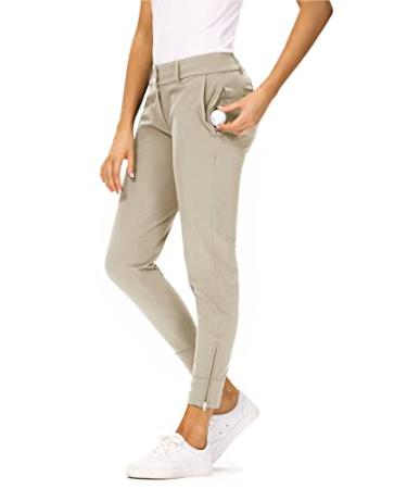 Hiverlay Womens pro Golf Pants Quick Dry Slim Lightweight Work Pants with Straight Ankle Also for Hiking or Casual Ladies Light Khaki Medium