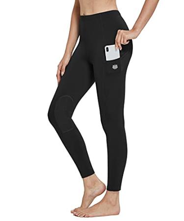 FitsT4 Girls Riding Pants Kids Horse Riding Equestrian Breeches Knee-Patch Youth Schooling Tights Pockets Black Small