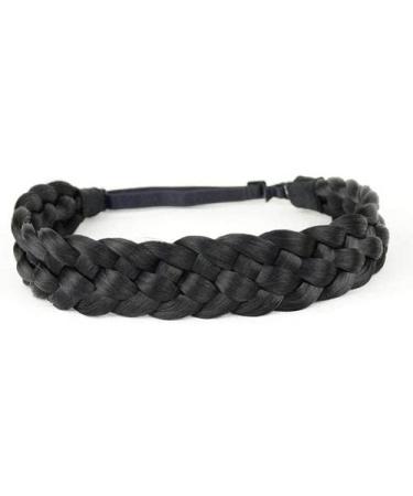 5 Strands Synthetic Hair Braided Headband Classic Chunky Wide Plaited Braids Elastic Stretch Hair Hairpiece Multicolor Headband Ladies Women Girl Beauty accessory (Brownish black)