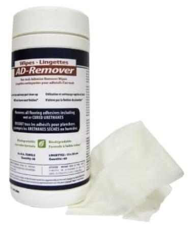 AcoustiTECH WIPES AD-REMOVER Made to clean floor adhesives they will not affect the floor finish. Biodegradables and with low odor these wipes are eco-friendly and fun to use.