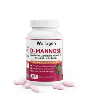 Wellagen Urinary Tract and Bladder Health Support with Vaginal Probiotic Plus Prebiotics for Women - D-Mannose Cranberry Dandelion Vitamin C -120 Veggie Capsules (60 Days Supply)