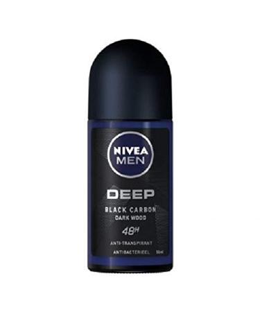 NIVEA Men Deep Black Carbon Dark Wood Roll-On Deodorant Pack of 6 (6 x 50 ml)