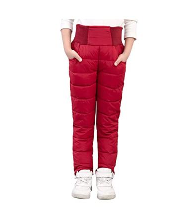 Little Boys Girls Winter Warm Windproof High Waist Elastic Snow Pants Ski Bib Pants Girl Activewear Clothes Red 3-4T