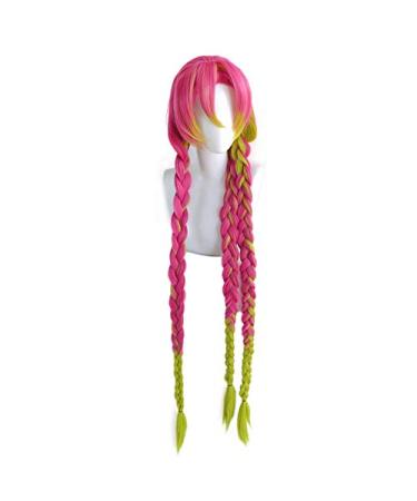 Demon Slayer Kanroji Mitsuri Cosplay Wig - Long Braids Heat-Resistant Synthetic Hair + Wig Cap - International Shipping Available - Buy Online on GoSupps.com