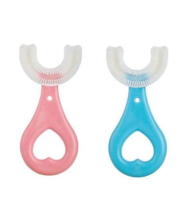 LandVK's U Shaped Toothbrush for Kids Manual Whitening Toothbrush Silicone Brush Head for Kids Children Infant Toothbrush For 2-6 Years Mouth-Cleaning (Multicolor, Pack of 2)