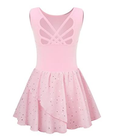 Y-Childheart Girls Shiny Tank Ballet Leotards with Skirt Butterfly Criss-Cross Back Dance Dresses for 4-9 Years A-pink 4-5T