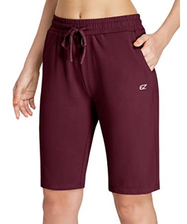 EZRUN Womens Bermuda Shorts Summer Sweat Shorts with Deep Pockets Cotton Shorts for Women Gym Workout Burgundy Large