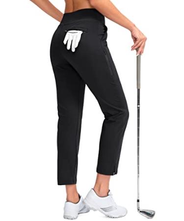 YYV Women's Golf Pants Stretch Work Ankle Pants High Waist Dress Pants with Pockets for Yoga Business Travel Casual Black Medium