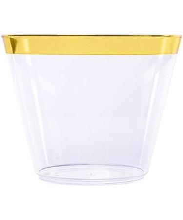 100 Pack Premium 9 Oz Clear Plastic Cups with Gold Rim - Disposable Party Drinking Cups for Wedding and Events - Buy Online on GoSupps.com