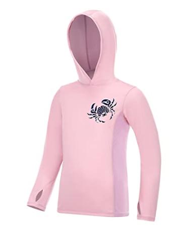 Roadbox UPF50+ Kids Sun Shirts - Long Sleeve Sun Protection Hoodie for Fishing Water Beach Sports Light Pink Medium